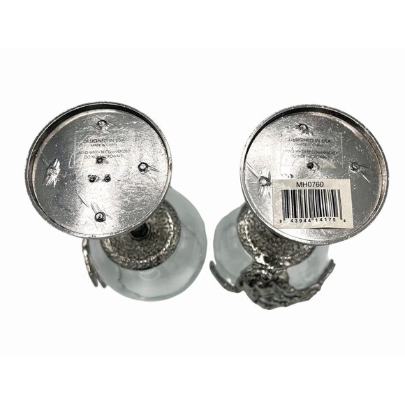 NWT SET OF 2 SKELETON HAND DIMPLED SILVER METAL HALLOWEEN GOTHIC WINE GLASSES - Picture 4 of 4